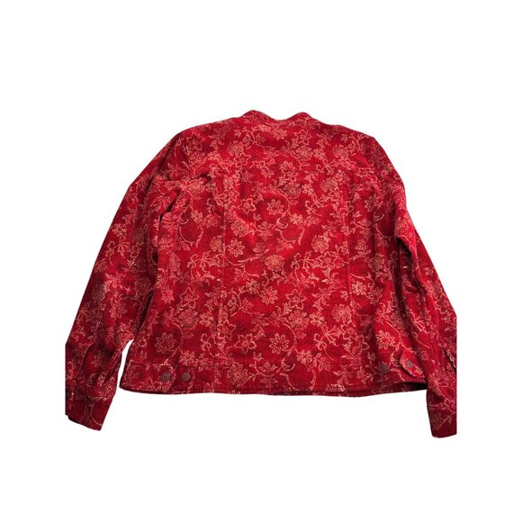 Christopher & Banks Womens Floral Corduroy Jacket XL Vintage Y2K Red Beige Black - Picture 4 of 7